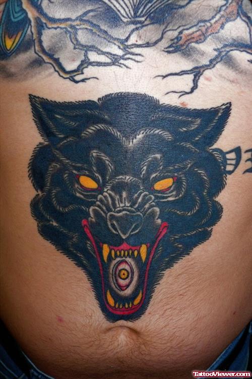 Ghost Panther Head Tattoo On Belly