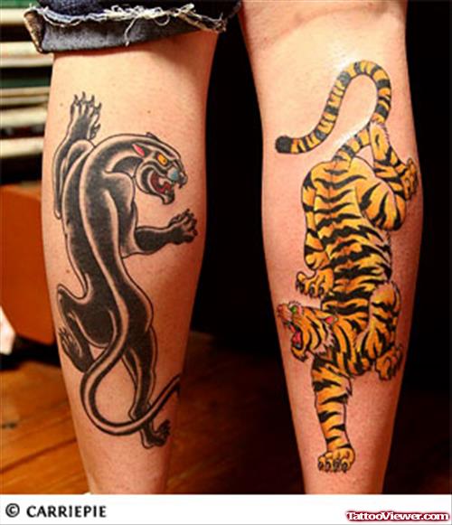 Tiger and Panther Tattoos On Back Legs