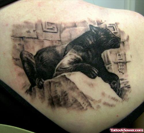3D Panther Tattoo On Upperback