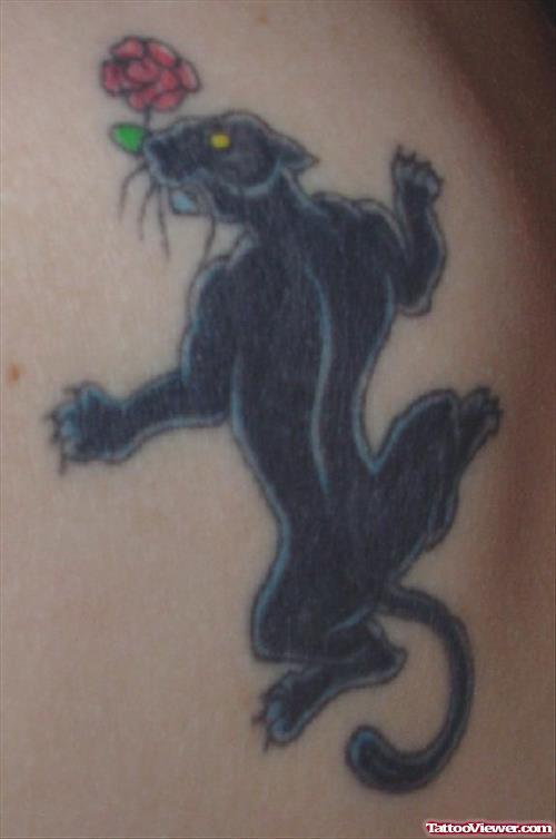 Panther With Red Rose In Mouth Tattoo