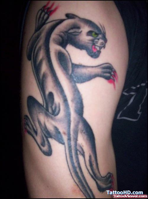 Grey Ink Panther Tattoo On Right Sleeve