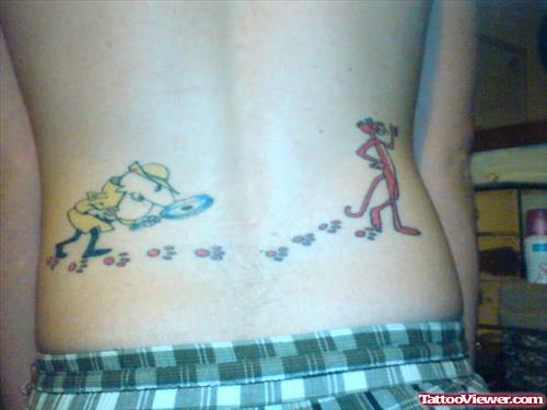 Inspector Clouseau Pink Panther Tattoo On Lowerback