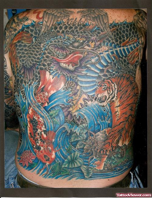Colored Dragon Tattoo On Back