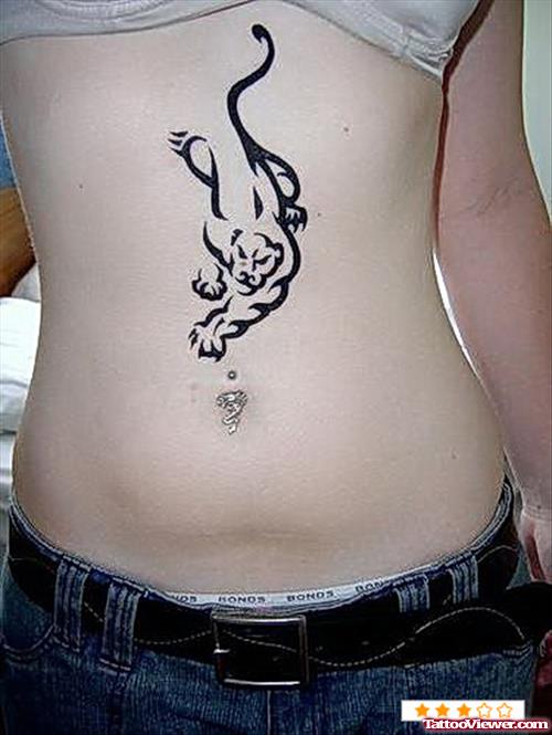 Tribal Panther Tattoo On Stomach. 