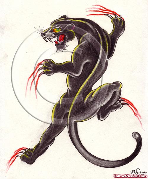 Red Paw Scratches And Panther Tattoo Design