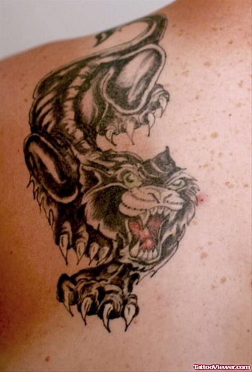 Beautiful Black Panther Tattoo On Left Back Shoulder