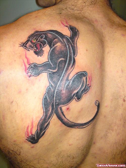 Attractive Left Back Shoulder Panther Tattoo For Men