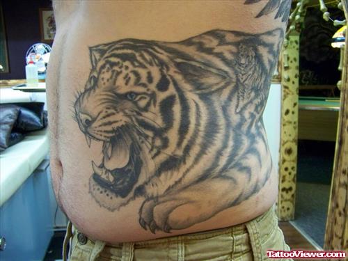 Amazing Grey Ink Panther Tattoo On Side