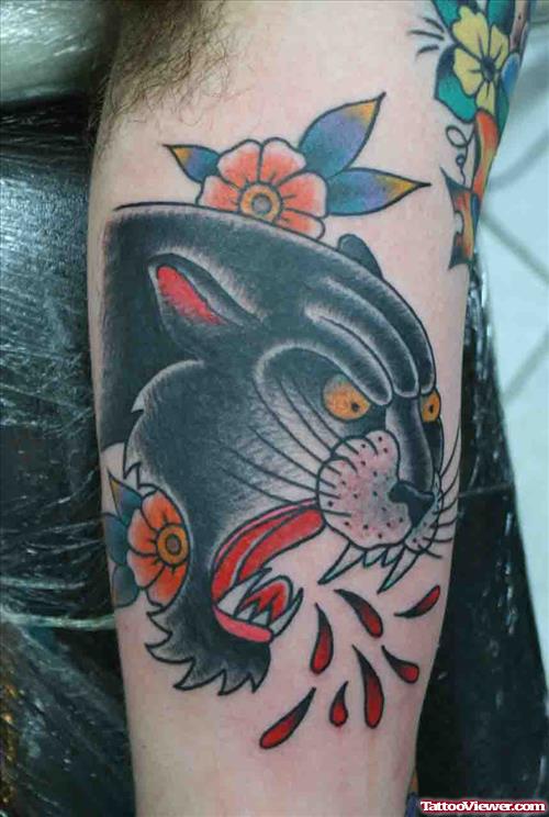 Black Panther Head Tattoo On Inner Bicep