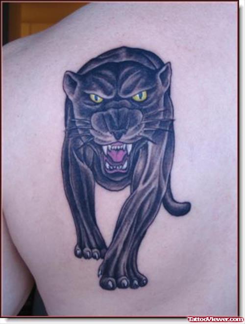 Beautiful Left Back Shoulder Panther Tattoo For Men