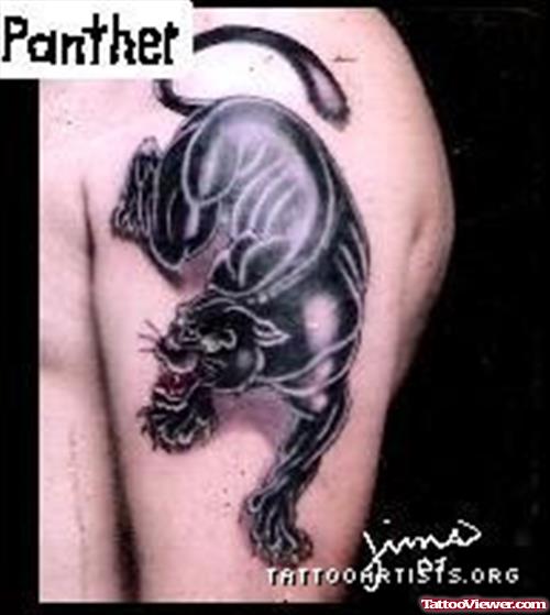 Attractive Black Panther Tattoo On Left Shoulder