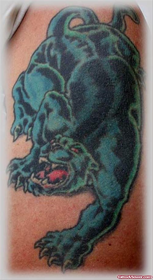 Blue Ink And Black Ink Panther Tattoo