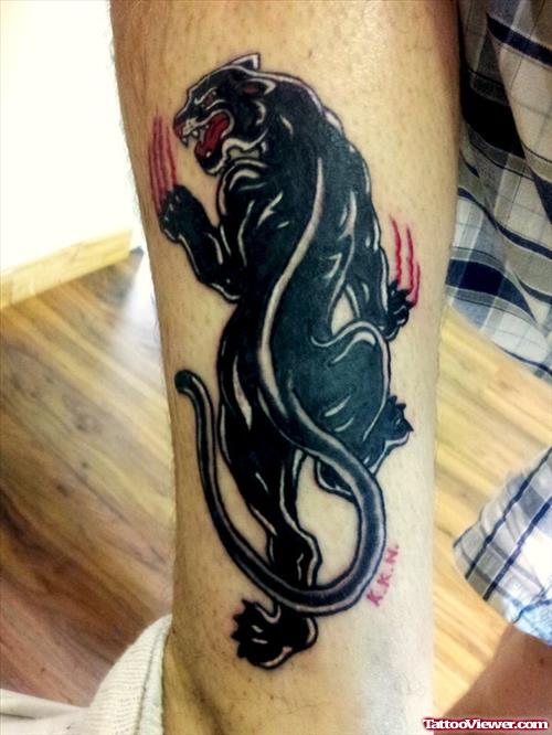 Black Panther Tattoo On Leg