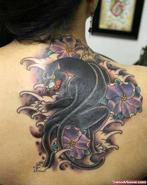 Amazing Black Panther Tattoo On Right Back Shoulder