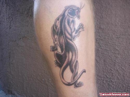 Amazing Black Panther Tattoo On Leg