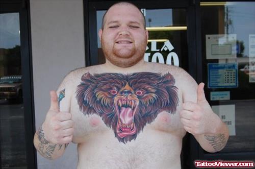 Panther Head Tattoo On Man Chest