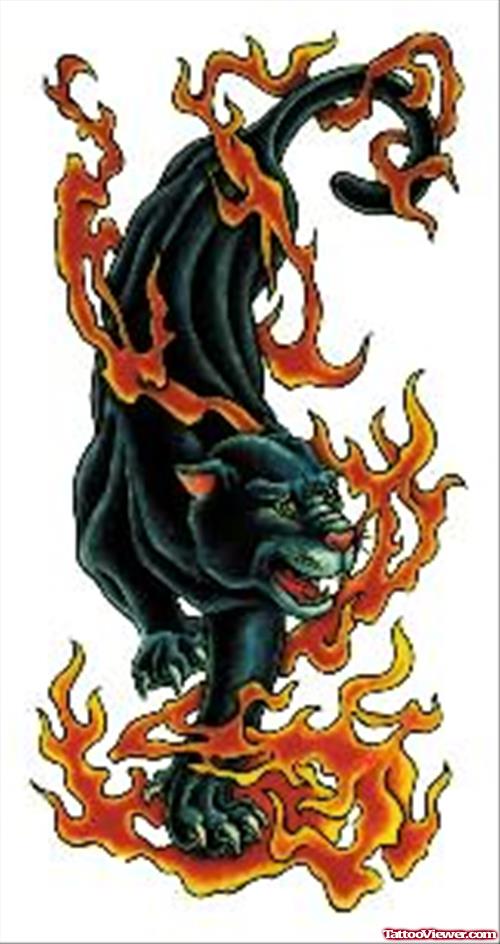 Black Panther In Fire Tattoos Image