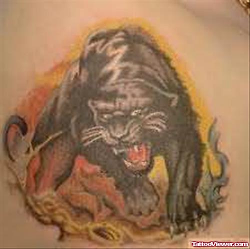 Black Panther In Fire Tattoo