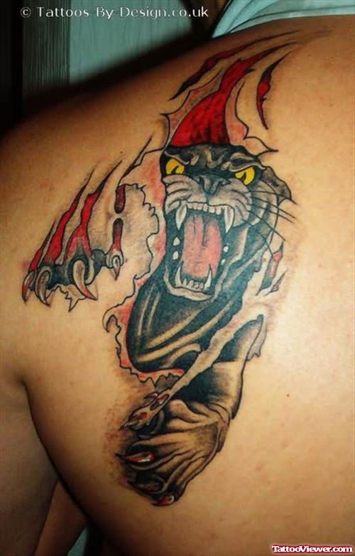Panther Tattoo Designs On Back Shoulder