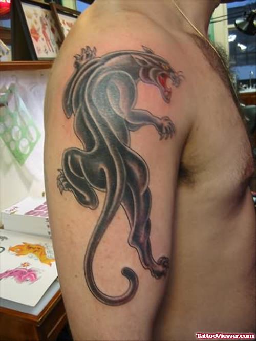 Panther Tattoo On Shoulder And Arm