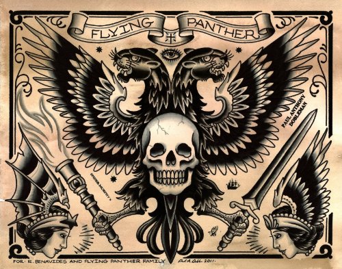 Winged Skull and Panthers Tattoo Design