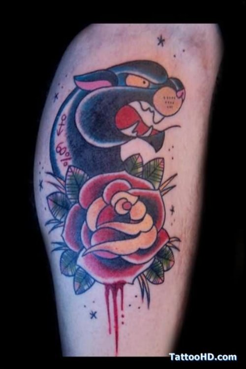 Rose And Panther Head Tattoo