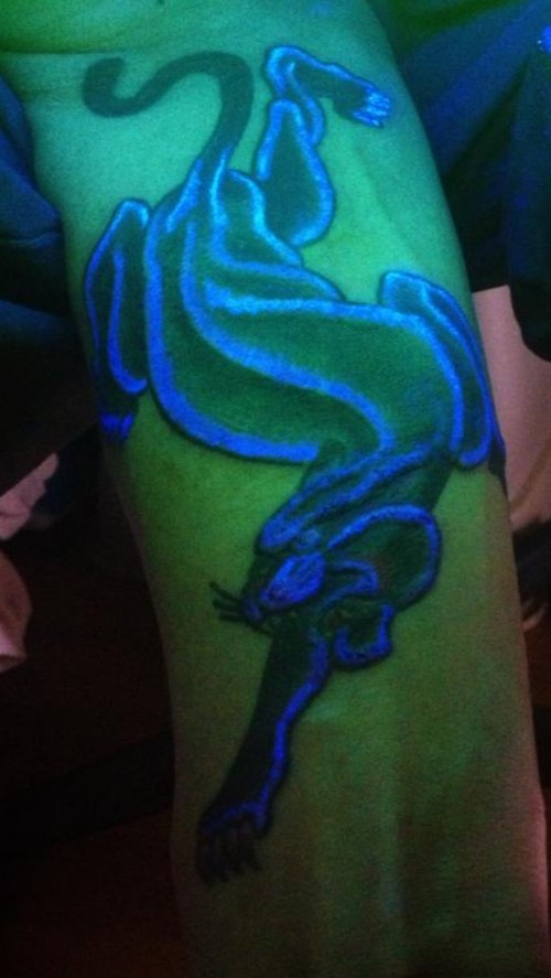 Black Light Panther Tattoo On Arm