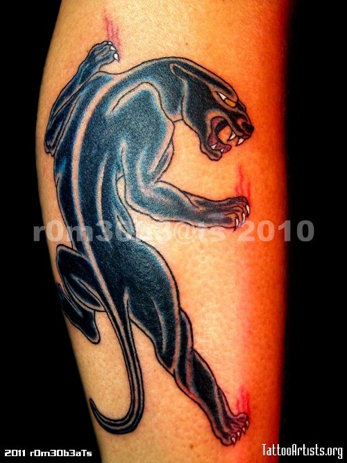 Panther Climbing And Paw Scratches Tattoo