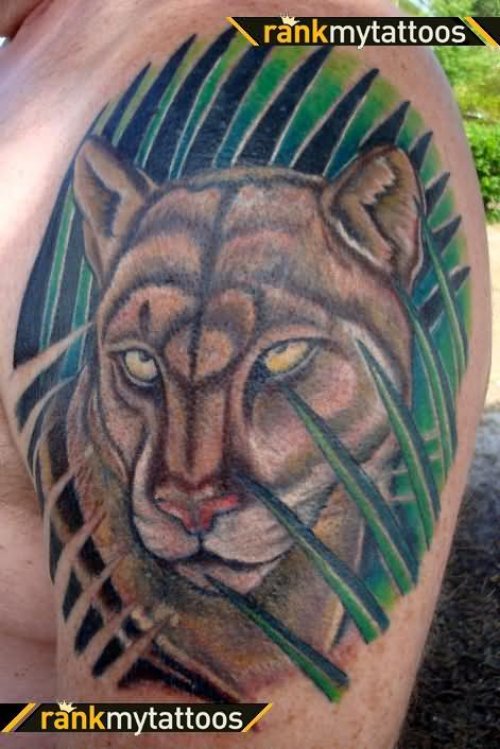 Panther Face Tattoo On Shoulder