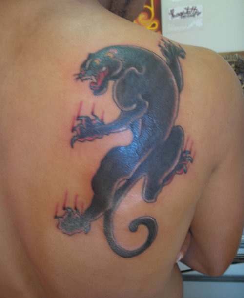 Black Panther Tattoo On Right Back Shoulder