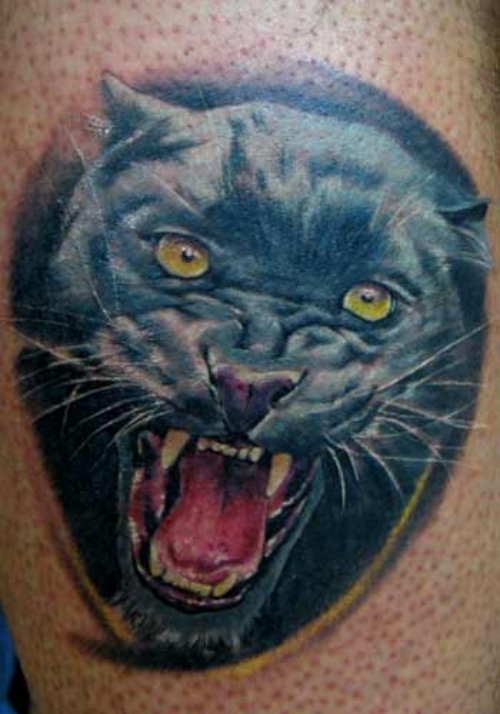 Attractive Black Panther Tattoo On Man Chest