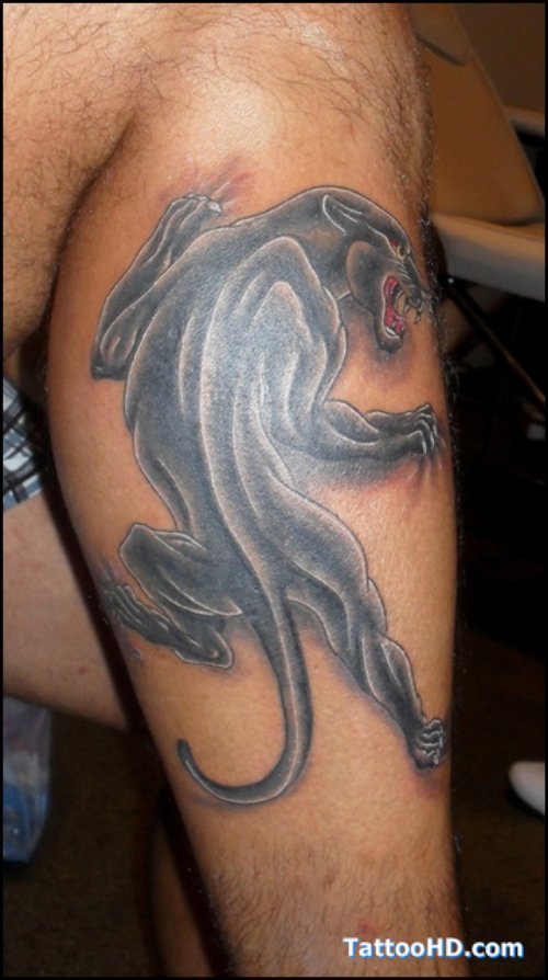 Beautiful Black Panther Tattoo On Leg