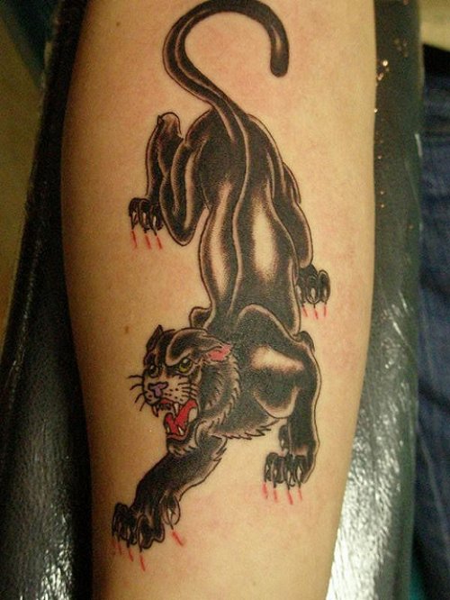 Amazing Black Panther Tattoo On Sleeve
