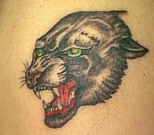 Black Ink Panther Head Tattoo