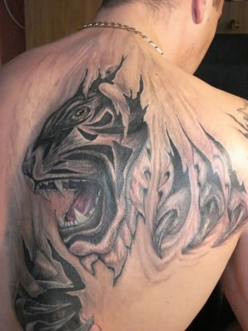 Shaded Panther Tattoo On Back