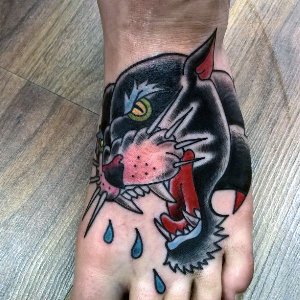 Left Foot Angry Panther Head Tattoo For Men