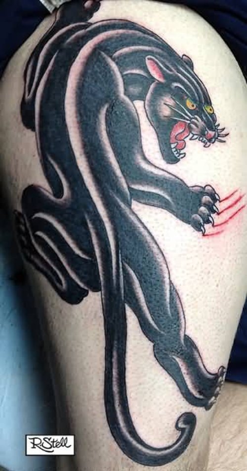 Right Thigh Panther Tattoo