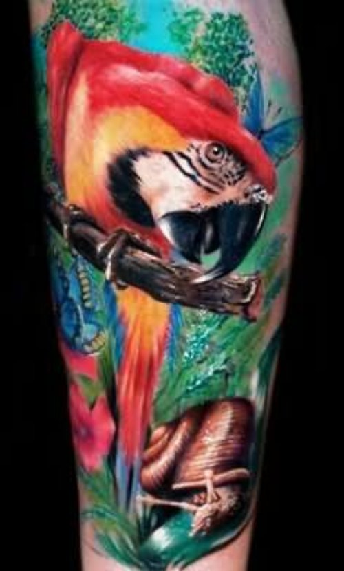 Amazing Color Parrot Tattoo On Full Sleeve