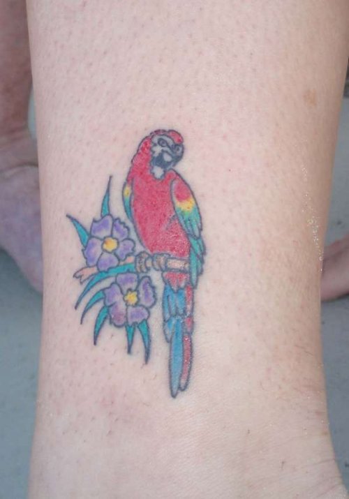 Flowers And Parrot Tattoo On Arm