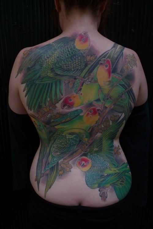 Green Colorful Parrot Tattoos