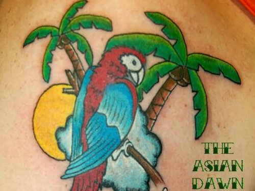 Palm Trees And Parrot Tattoo
