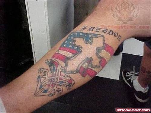 Freedom - Patriotic Tattoo On Leg