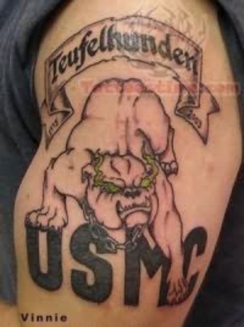 USMC Petriotic Tattoo On Muscles