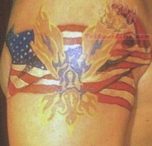 Patriotic Flaming Flag Tattoo