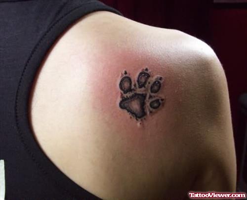Dog Paw Tattoo on Back Shoulder