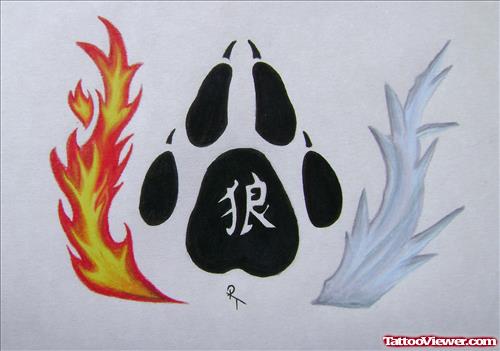 Wolf Paw And Fire Tattoo