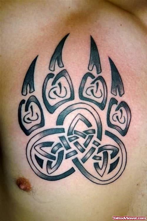 Awesome Celtic Bear Paw Tattoo On Chest