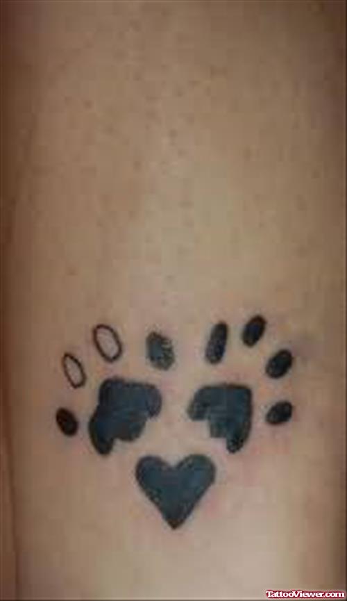 Heart And Cat Paw Tattoos