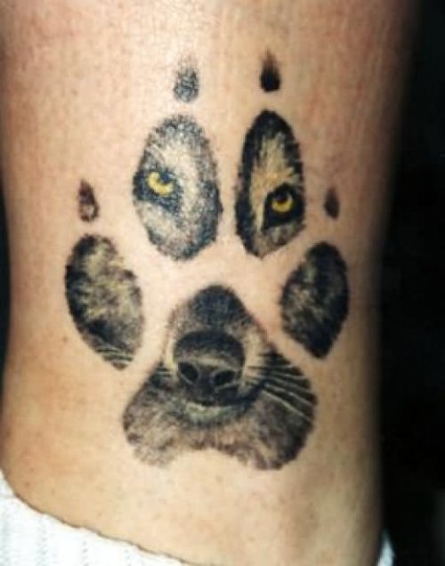Cool wolf Paw & Face Tattoo
