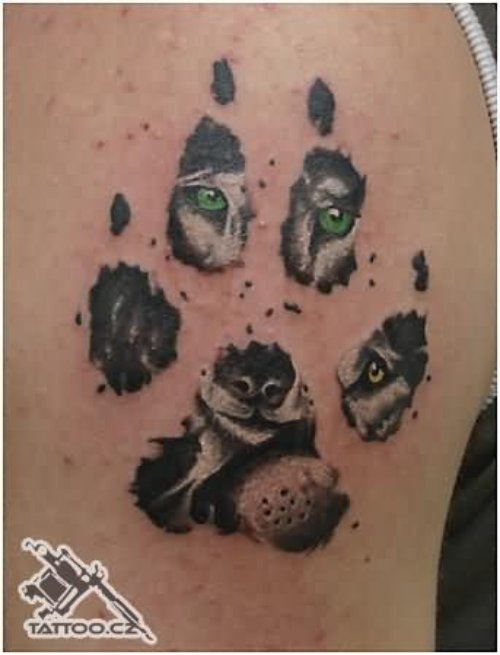 Awesome Wolf Paw Tattoo On Shoulder